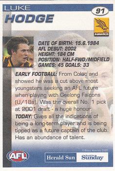 2005 Select Herald Sun AFL #91 Luke Hodge Back